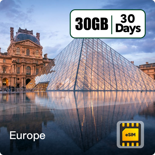 Europe eSIM Data Top-Up Plans 30GB 30Days