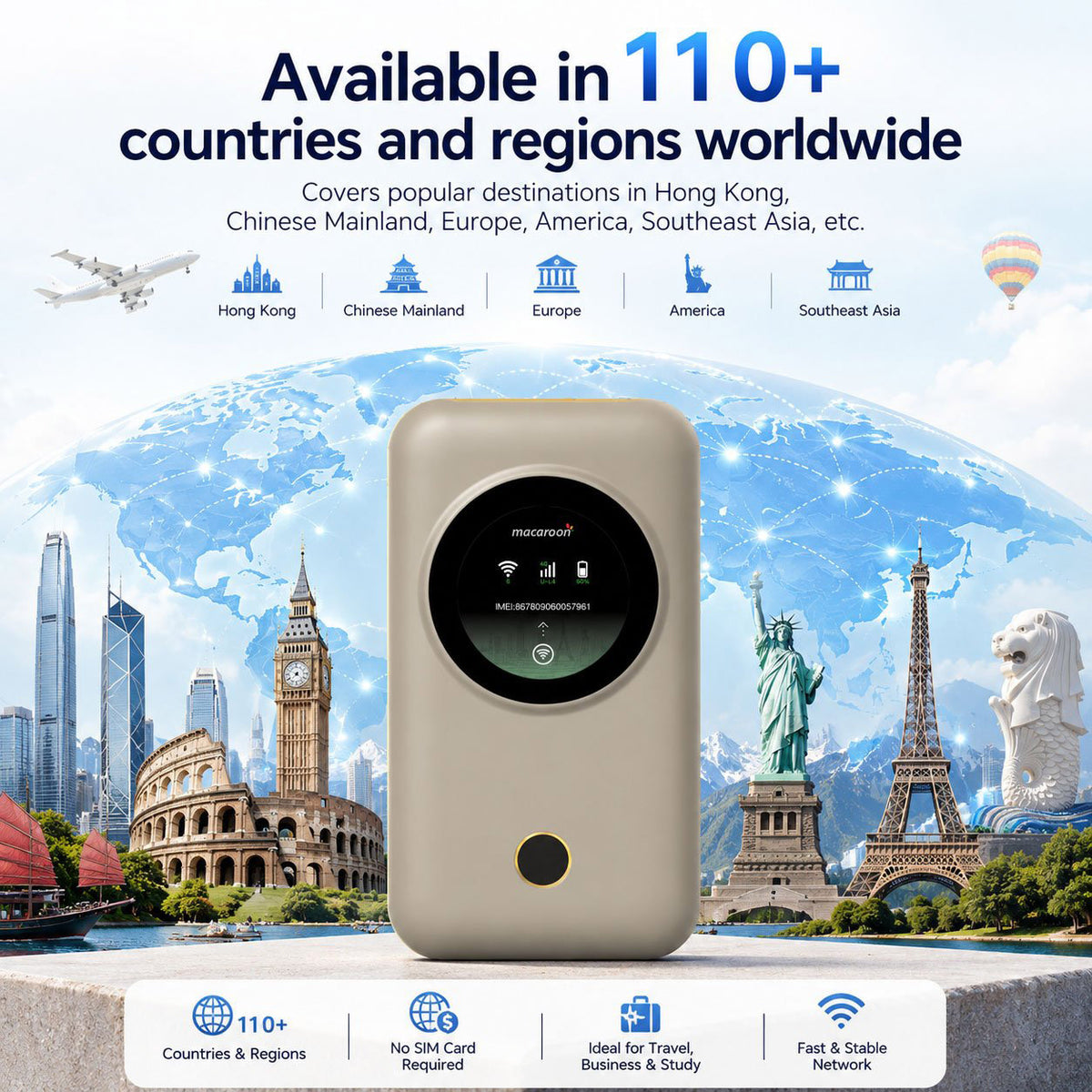 Portable 4G WiFi Hotspot for Travel | Connect in 150+ Countries | No SIM Needed