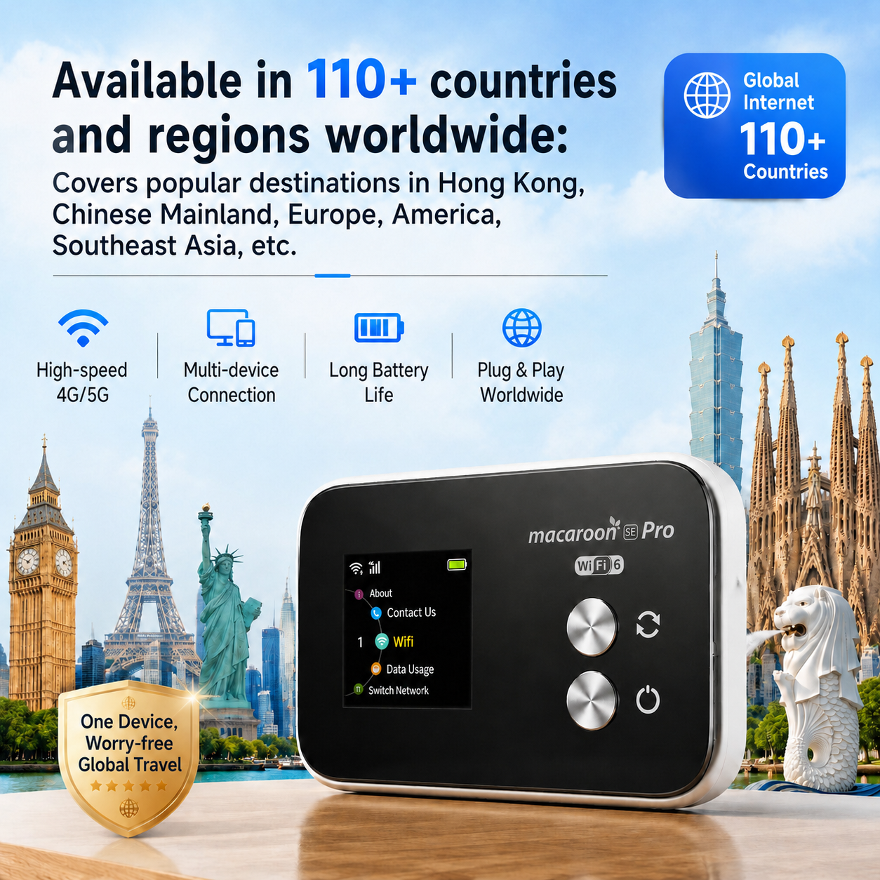 WiFi 6 Portable Travel WiFi Hotspot | Global Internet in 110+